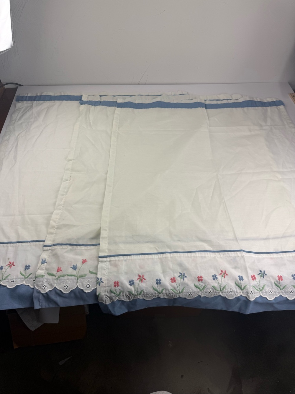 Vintage Window Curtains Set of 3 Cottage Core Blue Pink Floral SEE ALL.